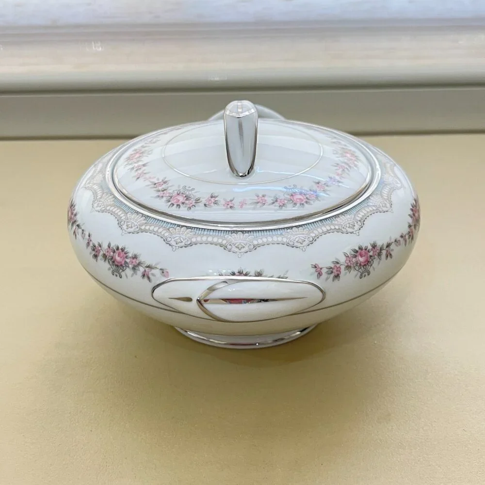 Noritake China Glenwood 5770 Sugar Bowl 2 Pc Dish Rose Floral